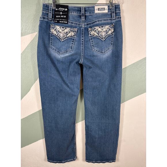 Miss Me Fleur Denim Jeans Women Sz 30x32 Blue Slim Wide Medium Wash Flap Pocket - Picture 2 of 11
